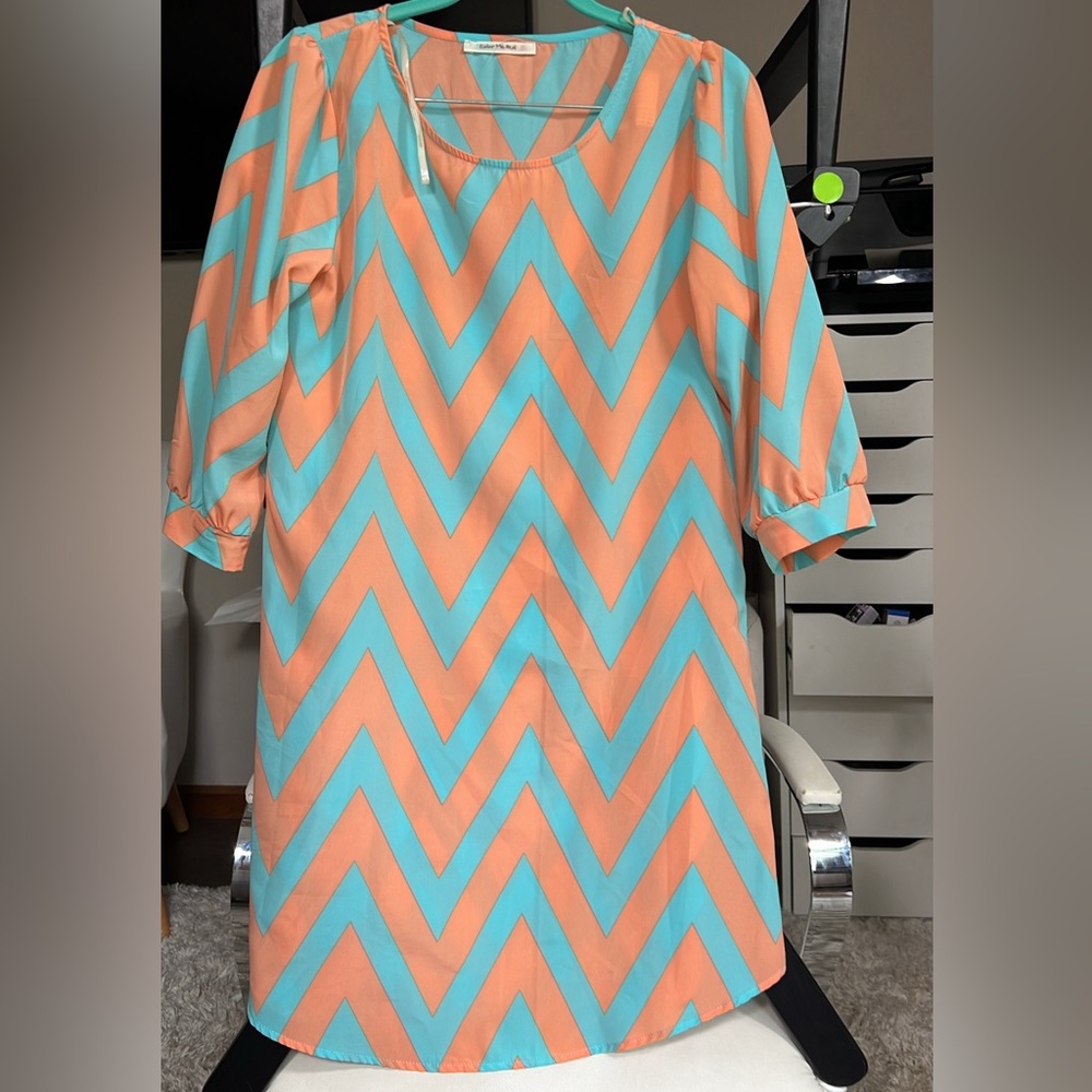 Color me red orange and blue chevron dress medium